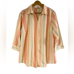 Alia Stripped Button Down Shirt Blouse, 2X